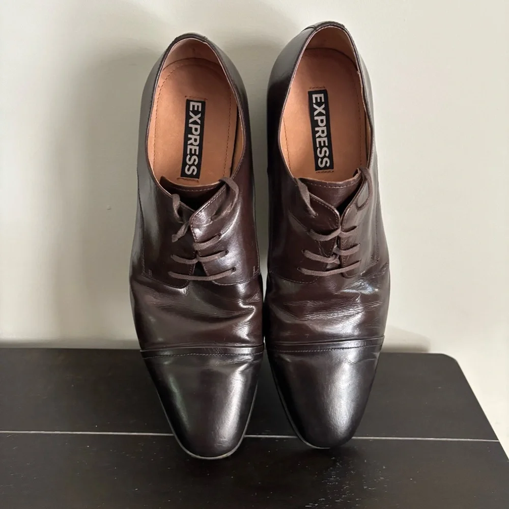 Express Brown Leather‎ Capped Toe Oxford Shoes Classic Design 10.5